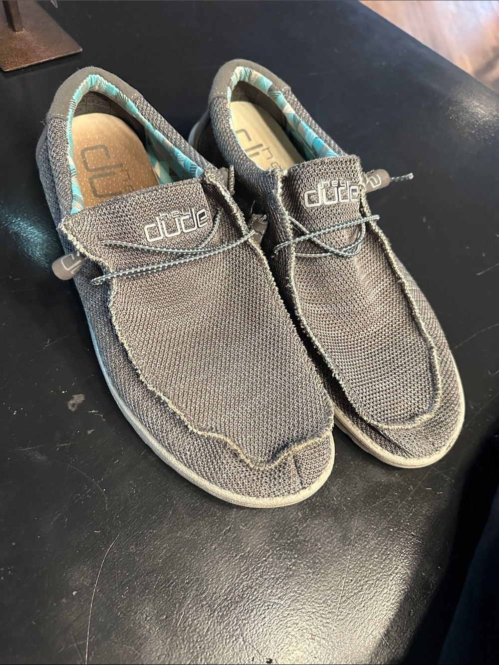 Hey Dude Slip-On Loafers in Gray with Teal Lining